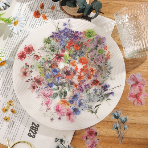 Adesivi Floreali PET Trasparente Impermeabile Decalcomanie Decorative Scrapbooking Diario Computer Fiori Acquerello