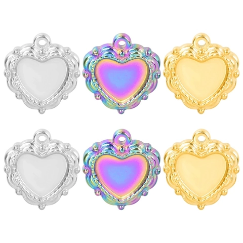 Colgante De Corazón De Acero Inoxidable Chapado En Oro De 18K Al Vacío Accesorio De Joyería Arcoíris Borde Adornado