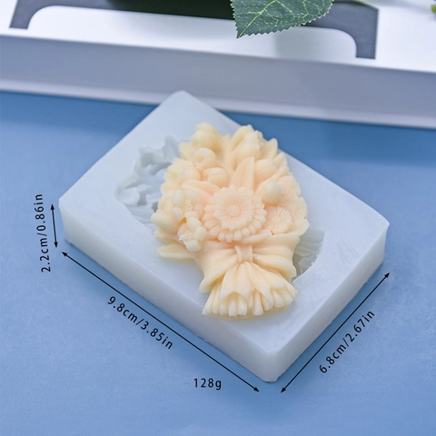 Molde De Silicona Ramo De Flores 3D Girasoles Margaritas Lazo Diseño Flexible Para Decoración Pasteles Fondant Velas Jabones DIY