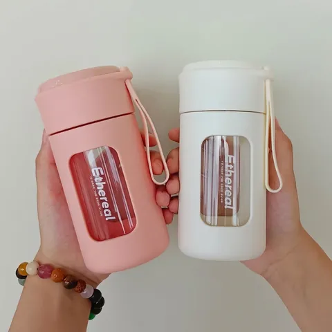 Botella De Agua Portátil De Vidrio Borosilicato Con Filtro De Acero Inoxidable 304 Separación De Té Minimalista