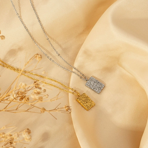 Collar con Colgante Rectangular de Textura Irregular de Acero Inoxidable para Mujer Oro Plata Minimalista Joyería de Moda Regalo