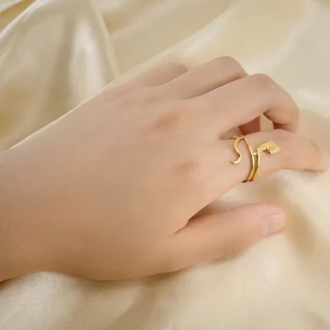 Anillo De Serpiente Para Mujer Acero Inoxidable Chapado En Oro De 18K Diseño Abierto Ajustable Estilo Punk Joyería Animal