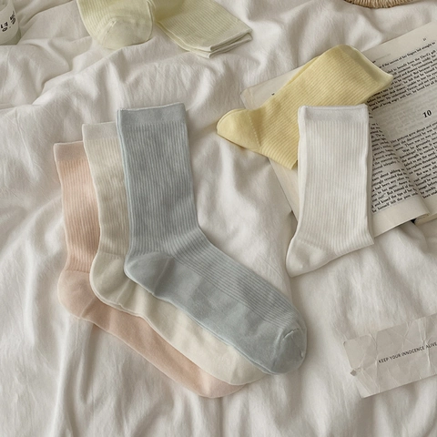 Slouch Socks Women Mulberry Satin Lyocell Blend Ribbed Breathable Mid Calf Korean Ins Style Seamless Toe