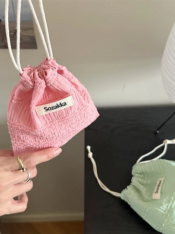 Drawstring Pouch Storage Bag Polyester Crinkle Seersucker Portable Small Makeup Jewelry Organizer Fresh Japanese Style Women