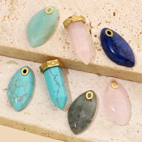 Colgantes De Piedra Natural Y Acero Inoxidable Gota Estrella Ovalado Charms DIY Fabricación De Joyas Para Mujeres