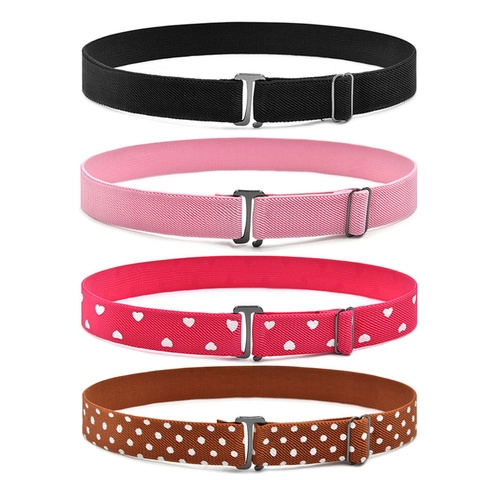 Kids Elastic Belt Adjustable Childrens Waistband With Alloy Buckle Heart Polka Dot Pattern For Boys Girls