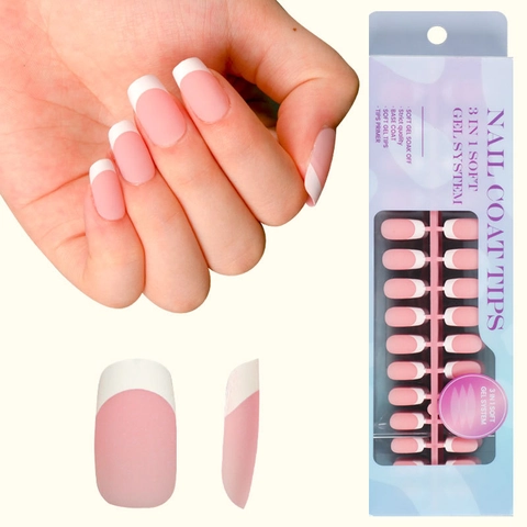 French Press On Nägel Soft Gel System Matt Nude Rosa Weiße Spitze Künstliche Maniküre Für Frauen