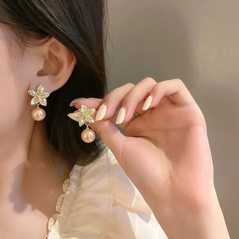 Blumen Künstliche Perlenohrringe Mit 925 Sterling Silber Ohrstecker Legierung Strass Französisch Luxus Eleganter Schmuck Damen