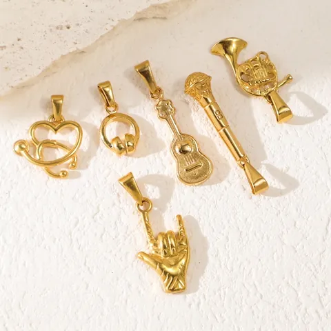 Musik Thema Anhänger Edelstahl Mikrofon Gitarre Kopfhörer Stethoskop Geste Retro Schmuck Für Männer Frauen DIY