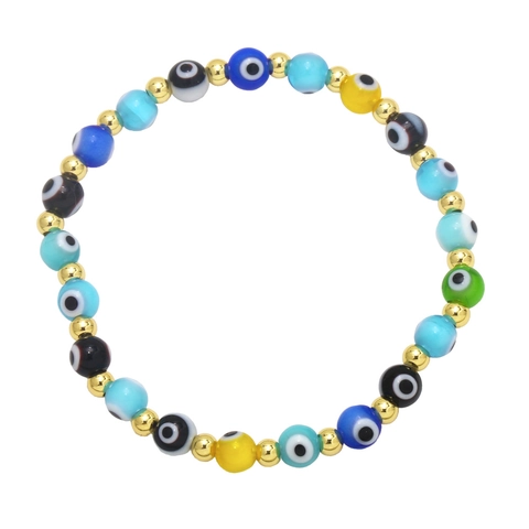 Evil Eye Beaded Bracelet Copper Gold Plated Beads Handmade Bohemian Fashion Jewelry For Women