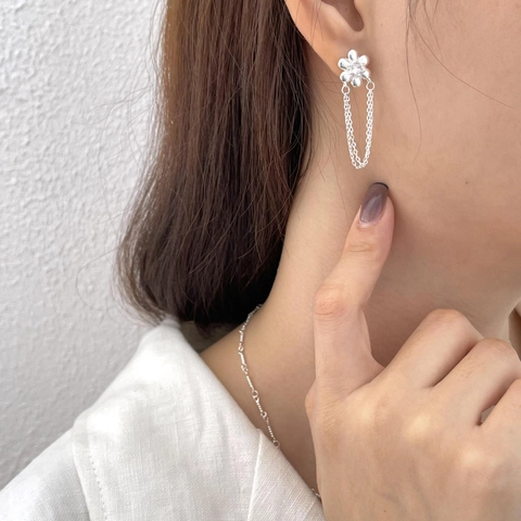 Orecchini Nappa Fiore Con Perno In Argento Sterling 925 Zircone Catena Lunga Stile Dolce Per Donne Elegante