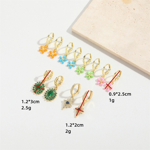 Orecchini Pendenti in Rame Vintage con Fiori in Smalto per Donna Eleganti Placcati in Oro con Zirconi e Stelle Gioielli