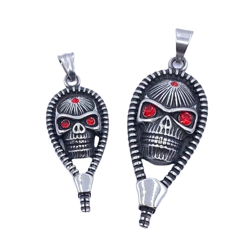 Schädel Anhänger Halskette Edelstahl Roter Strass Reißverschluss Gothic Vintage Hip Hop Schmuck Für Herren Damen