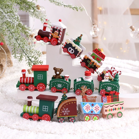 Décoration De Train De Noël En Bois Ornement De Table Multi Sections Peint À La Main Cadeau De Noël Décoration De Fête