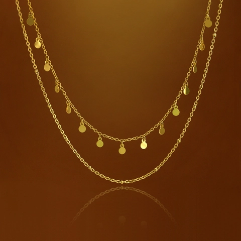 Mehrlagige Edelstahl Halskette Für Damen Gold Beschichtet Rund Scheibe Anhänger Zirkonia Kugelkette Mode Schmuck Pullover Kette