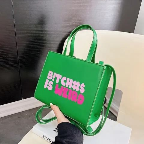 Borsa A Tracolla Da Donna In Pelle PU Borsa A Mano Stampa Lettere Slogan Street Style Piccola Borsa Quadrata Elegante
