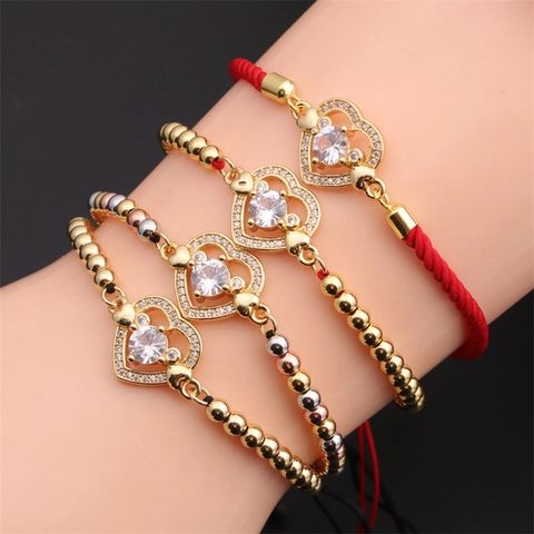 Heart Bracelet With Copper Zircon Geometric Simple Adjustable Braided Rope Fashion Jewelry For Women