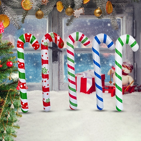 Bastoncino di Zucchero Gonfiabile di Natale in PVC Ispessito Ecologico Design a Strisce per Decorazione di Feste Casa Interni ed Esterni