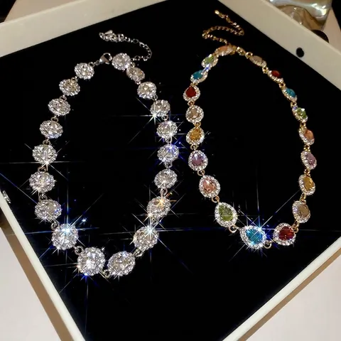 Collier Strass Coloré Vintage Luxe Alliage Forme Poire Goutte Deau Choker Bijoux Esthétiques Pour Femmes