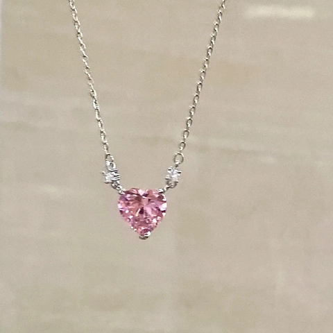 Elegante Collana con Ciondolo a Cuore in Zirconia Rosa per Donna Catena a Clavicola in Rame Intarsiato Gioielli alla Moda
