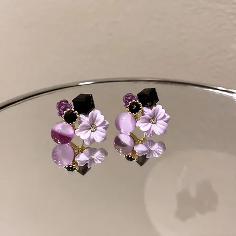 Pendientes De Flores Vintage Aleación Strass Perla Ojo De Gato Cristal Con Poste De Pendiente De Plata 925