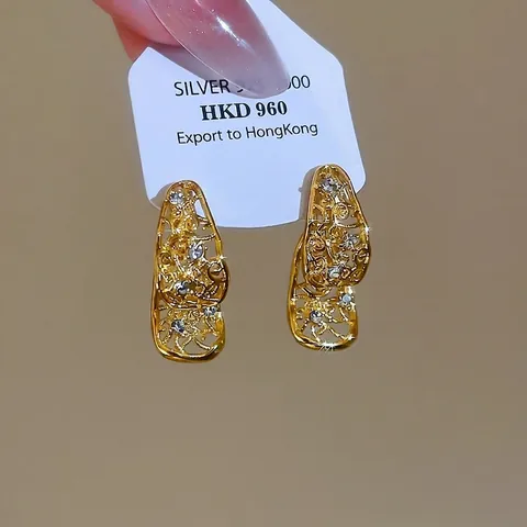 Orecchini A Goccia D'acqua Svuotati Vintage Con Strass Lega Tonalità Oro Gioielli Per Donna Perno In Argento Elegante