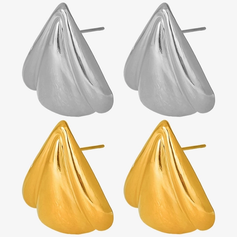Pendientes De Botón Triangulares Geométricos Para Mujer Acero Inoxidable 304 Chapado En Oro De 18K Textura Plisada