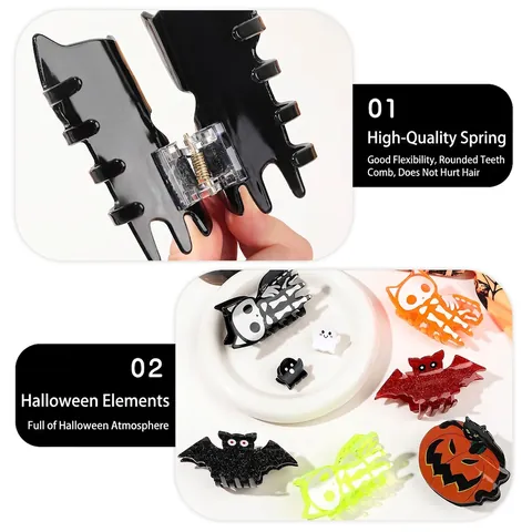 Mollette Per Capelli Halloween Acrilico Pipistrello Fantasma Zucca Scheletro Glitter Accessorio Per Feste Da Donna