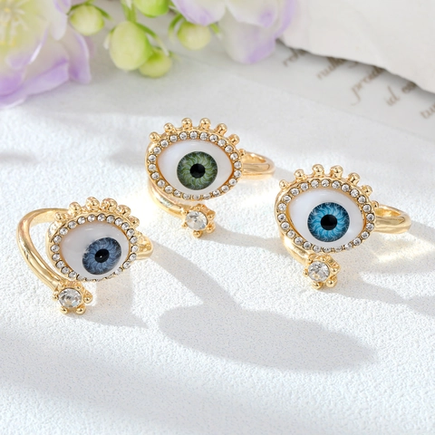 Anello In Lega Evil Eye Con Strass Smalto Vintage Regolabile Gioiello Da Dito Aperto Per Donna