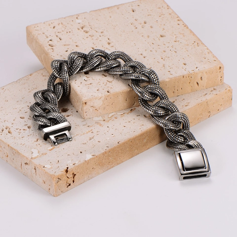 Pulsera De Cadena Para Hombre De Acero Inoxidable Textura Piel De Serpiente Retro Punk Estilo Hip Hop Joyas