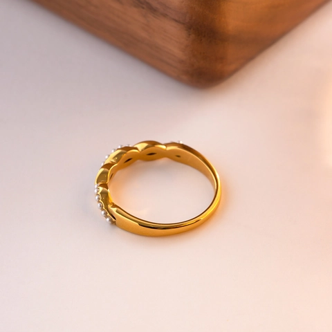 Anello In Acciaio Inossidabile Placcato Oro Intrecciato Con Künstliche Perle Bianche Stile Francese Vintage Elegante Per Donna