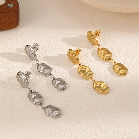Pendientes Colgantes Con Textura Martillada Acero Inoxidable 304 Triple Capa Diseño De Lava Irregular Joyería De Nicho Para Mujeres