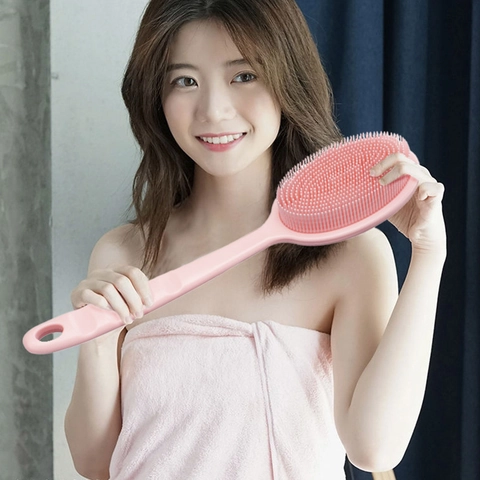 Silicone Bath Brush Long Handle Double Sided Body Scrubber Soft Bristles Massage Exfoliating Skin Cleaning Bathroom Accessory
