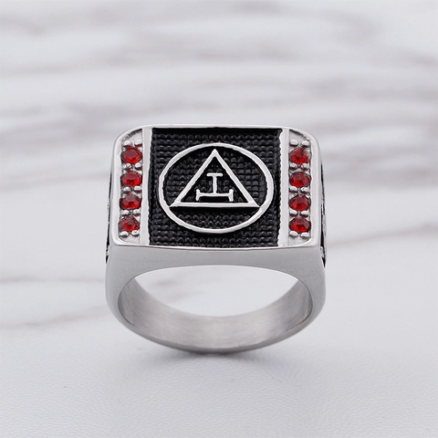 Anello Sigillo Massonico Acciaio Inossidabile Strass Rossi Hip Hop Punk Stile Retrò Gioielli Per Uomini