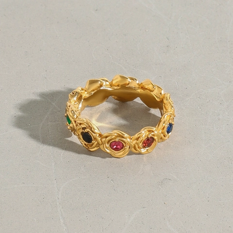 Rose Flower Ring Stainless Steel Gold Plated Multi Color Zircon Vintage Luxury Floral Finger Jewelry For Women Girls
