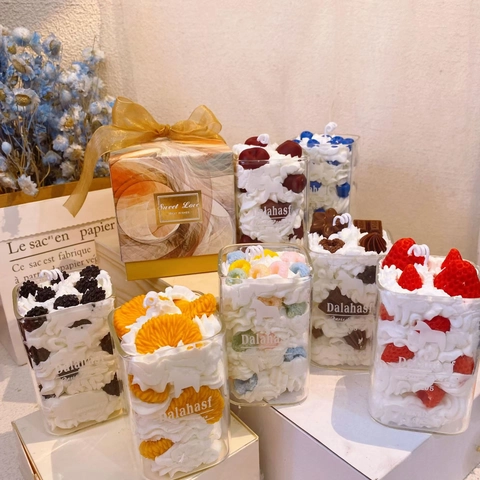Dessert Shaped Scented Candle Soy Wax Fruit Cake Mousse Glass Cup Home Decor Handmade Gift Atmosphere Decorative