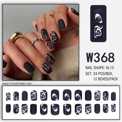 Matte Black Leopard Print Press On Nails Short Square Shape Artificial False Nails For Women