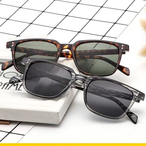 Gafas De Sol Cuadradas Retro Hombres Mujeres Protección UV Montura De PC Lente AC Estilo Coreano Vintage Decoración De Remaches