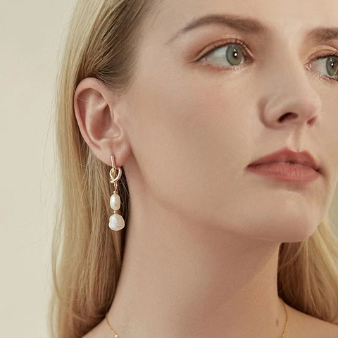 Baroque Natural Baroque Pearl Drop Earrings Copper Gold Plated Knot Vintage Elegant With 925 Sterling Silver Earring Post
