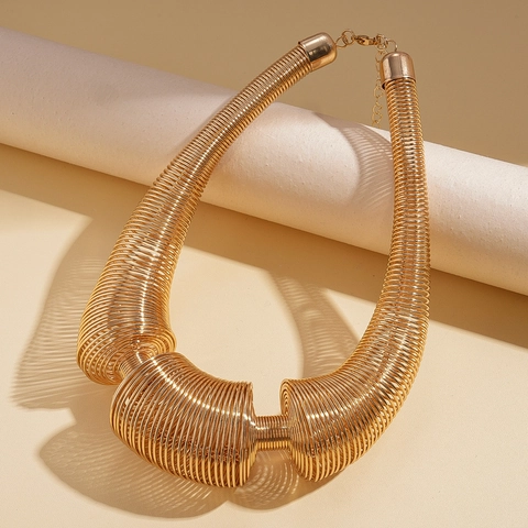 Collana A Molla Esagerata Lega Placcata Oro Spirale Geometrica Gioielli Da Collo Statement Per Donna Moda Unica