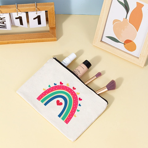 Canvas Makeup Bag Zipper Coin Purse Butterfly Printed Stationery Storage Pouch For Travel School Women