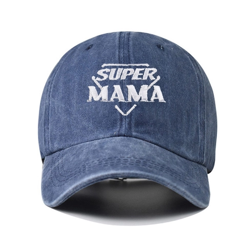 Super Mama Embroidery Washed Cotton Baseball Cap Vintage Distressed Adjustable Curved Brim Casual Sun Hat For Women