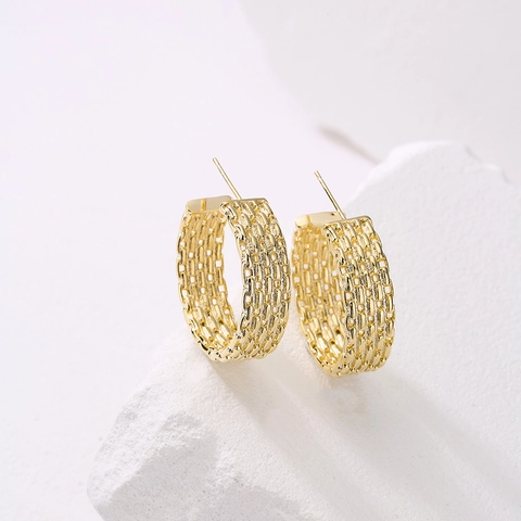 Orecchini A Cerchio Geometrici Placcati Oro 18K Rame Testurizzato Stile Minimalista Vintage Per Donne