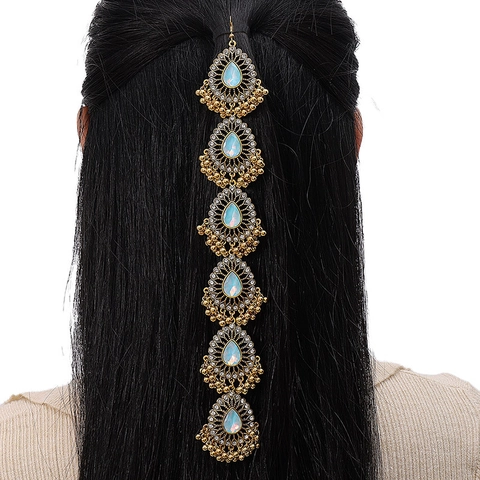 Gioielli Catena Capelli Etnica Vintage Goccia Acqua Strass Künstliche Perle Sintetiche Nappa Copricapo Donna Stile Bohemien Indiano