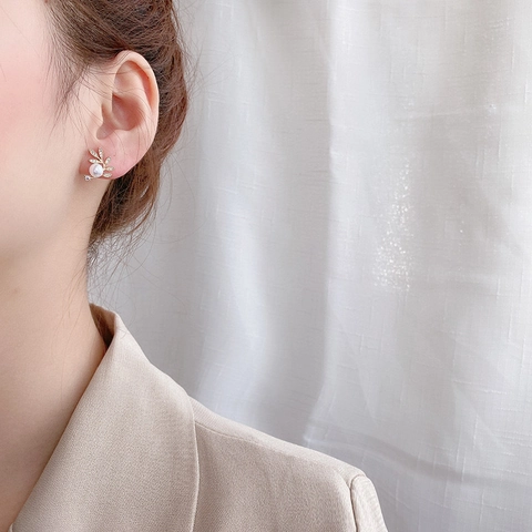 Elegante Blattförmige Künstliche Perlenohrringe Mit Funkelnden Zirkon Legierung Und 925 Sterling Silber Ohrstecker Koreanischer Stil