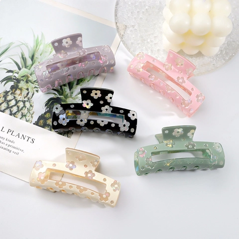 Haarspange Mit Blumendruck PVC Langlebig Mittelgroß Haarklammer Koreanischer Stil Frischer Kopfschmuck Accessoires
