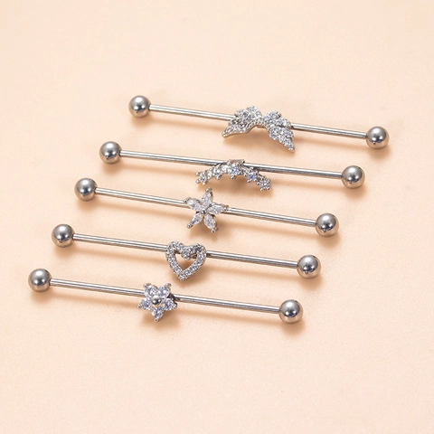 Boucle D'oreille Industriel Acier Inoxydable Cœur Aile Marguerite Zircon Bijoux De Piercing Cartilage Pour Femmes Punk