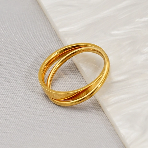 Stainless Steel Interlocking Double Layer Cross Rings 18K Gold Plated Minimalist Geometric Fashion Jewelry For Women