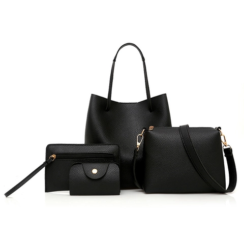 Lychee Texture PU Leather Women Tote Shoulder Crossbody Bag Handbag And Card Holder Large Capacity Fashion Solid Color