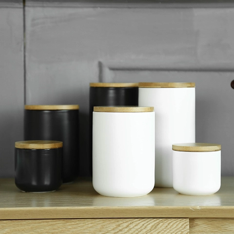 Ceramic Airtight Storage Jars With Bamboo Lids Minimalist Nordic Matte Kitchen Food Containers For Tea Coffee Beans Spices